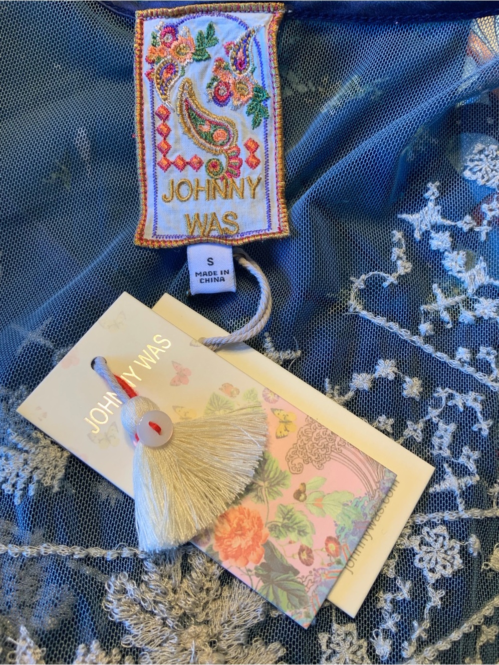NWT Johnny Was Aurelius Mesh Embroidered Dress Over Printed Slip - Picture 14 of 14